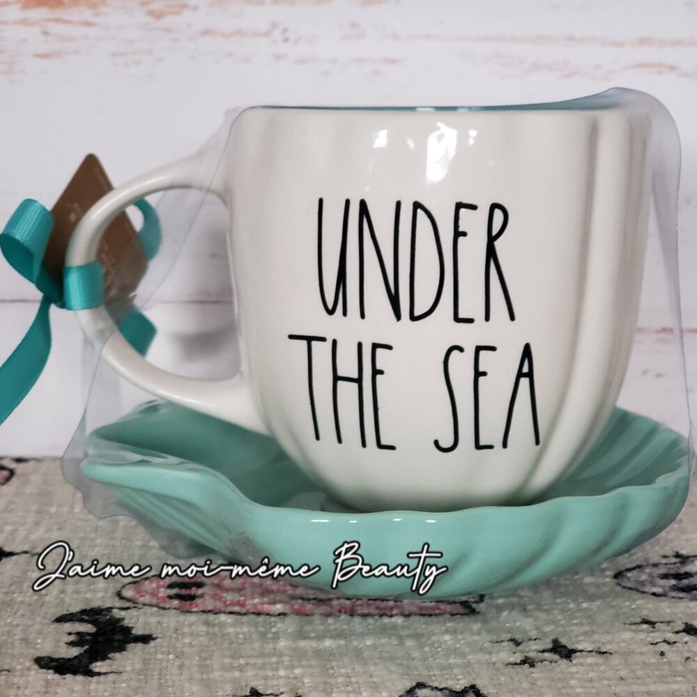Rae Dunn Disney UNDER THE SEA Ariel Little Mermaid Cup & Clam Shell Saucer - NWT